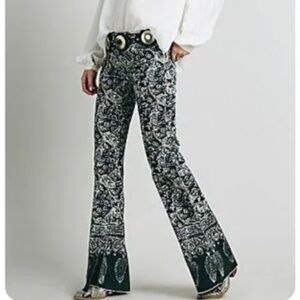 RARE Free People New Delhi Paisley Corduroy Festival Flare Boho Pants sz 27